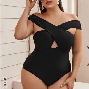 SHEIN Plus Size 3XL Cross Front Bardot Women’s One Piece Swimsuit new